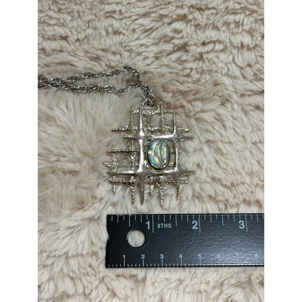 Vintage 70s Modernist Abalone Statement Necklace Whimsigoth Fairy Grunge Pendant